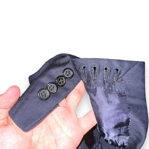 Navy Oxxford Clothes Bespoke 3 Roll 2 Suit Jacket Size 46R - Picture 8 of 11